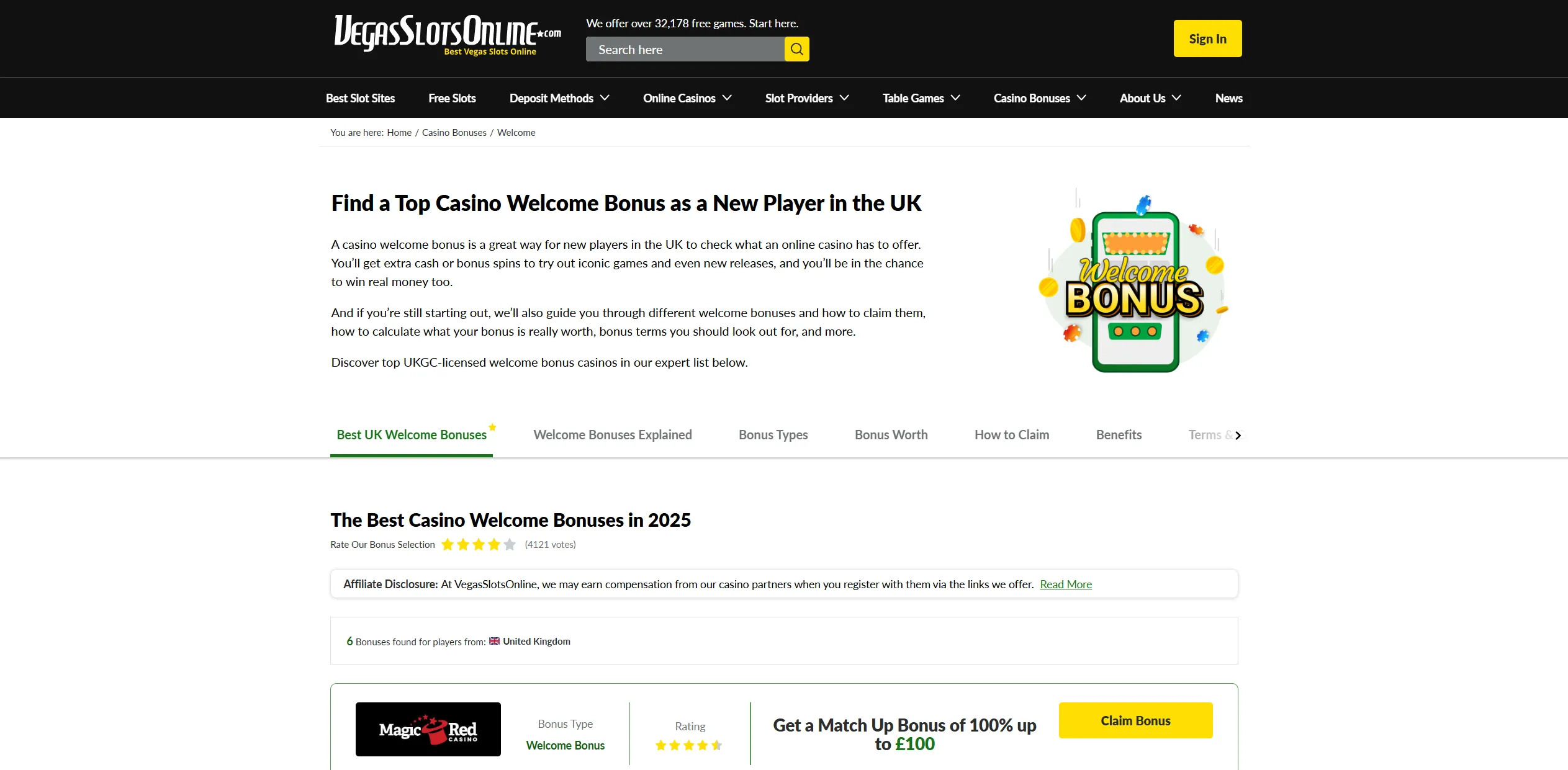 Screenshot of Vegasslotsonline.com - Casino Welcome Bonus – Best SA Welcome Bonus Casino